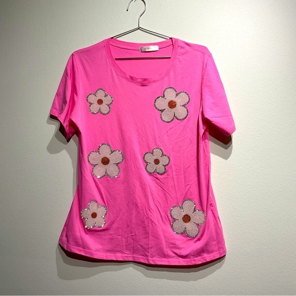 Beautiful Rhinestones Flowers Size M. MC LORENE T-Shirt. Daisies All in Perfect - Picture 2 of 9
